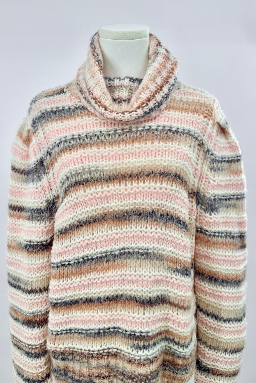 ALC Striped Wool Alpaca Sweater Funnel Neck Fluffy Soft Oversized Sweater XL